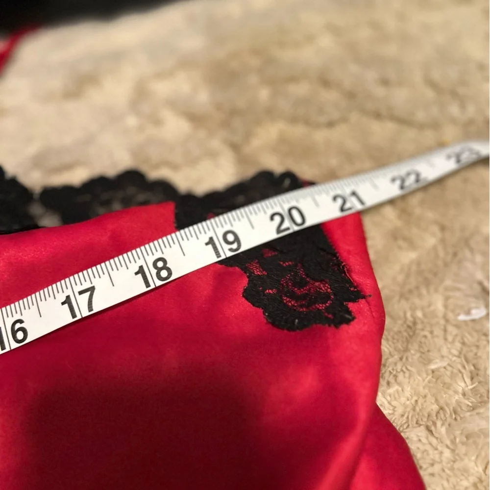 Vintage Victorias Secret L gold label red satin lace slip dress coquette siren